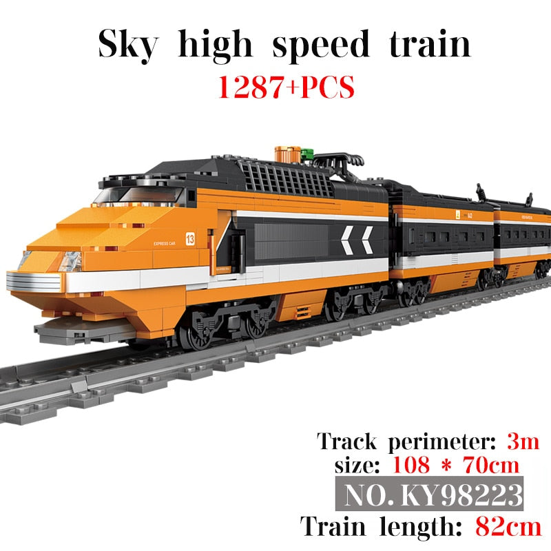 Original KAZI 1287+PCS Electric Train Series Powered Electric Sky High-speed Train Rail Building Block Toys For Children  BX1310 Sky high speed train / China Official JT Merch