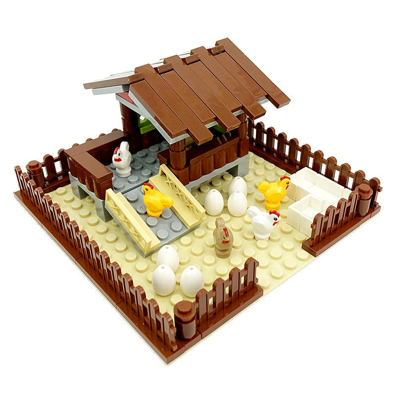 City Farm Animals Building Blocks for Kids MOC Bricks Parts Chicken Coop Hen House Toys for Children Boy Girl DIY Gifts Juguetes  BX1310 henhouse Official JT Merch