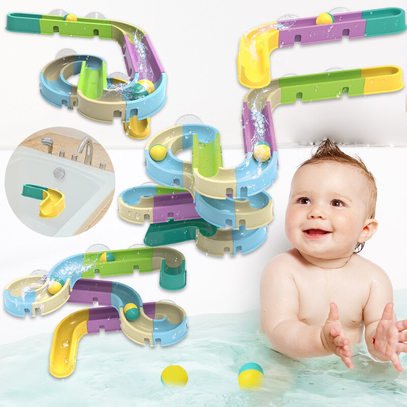 Baby Bath Rainbow Slide Toys Marble Race Shower Pipeline Assembling Track Tracks Balls Set Bathroom Bathtub Kids Play Water Game  BX1310 China / 10pcs Official JT Merch