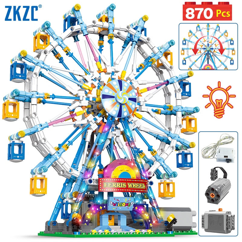 City Friends MOC Rotating Ferris Wheel Building Blocks Electric Bricks with Light Toys for Children Christmas Gifts  BX1310 With box / Poland Official JT Merch