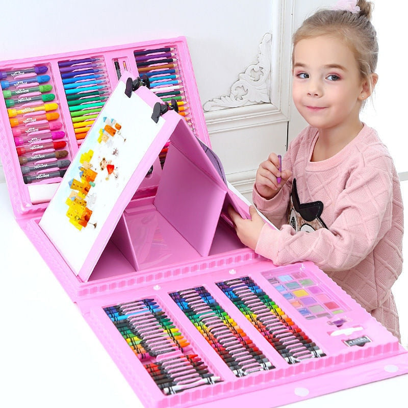 42-208PCS Children Art Painting Set Watercolor Pencil Crayon Water Pen Drawing Board Doodle Supplies Kids Educational Toys Gift  BX1310 42 pcs Pink Official JT Merch